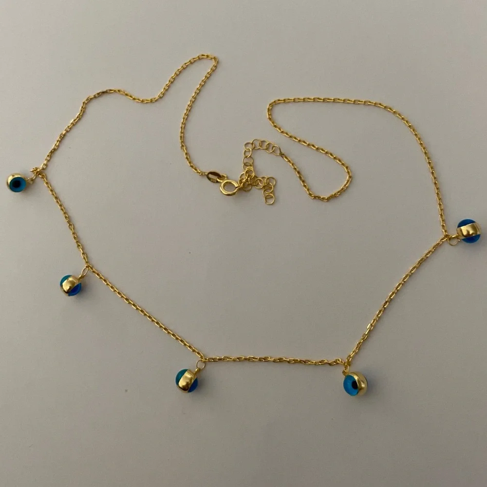 🧿925 silver necklace evileye double sided glass 18K yellow gold plated